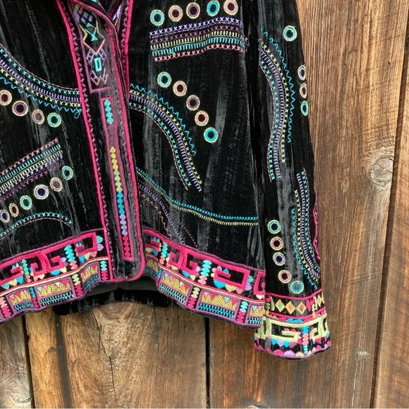Vintage 90s Coldwater Creek crushed velvet boho embroidered blazer - Picture 4 of 10